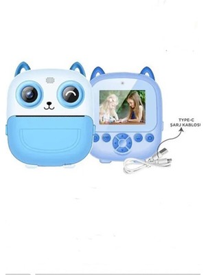 Dijital Video Fotoğraf App Destekli Çocuk Kamerası Termal Resim Kağıt Baskılı Yazıcı Mavi - Lisinya
