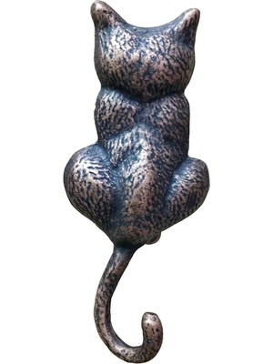 Antika Tarz Dekoratif Pirinç Kedi Sırt Kapı Tokmağı, Taktak - 160X65MM, Oksit - Lisinya