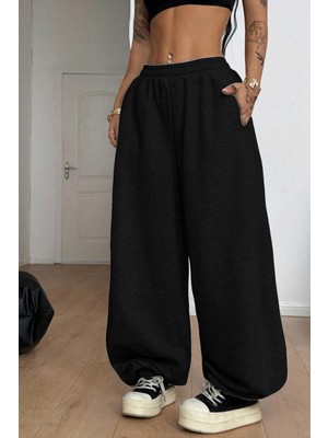 Erkek Kadın Baggy Bol Kesim Eşofman Altı Jogger Paça Siyah Gri Füme Oversize