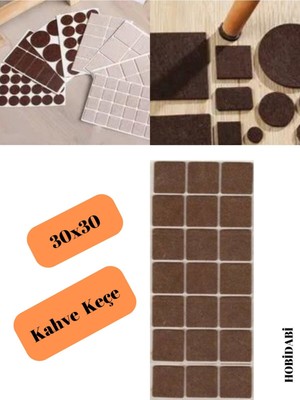 Keçe Yapışkanlı Mobilya Keçesi Kare Keçe 30X30 mm Keçeler Kahverengi