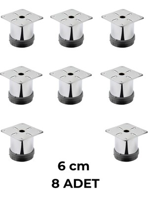 8 Adet 6 cm Mobilya Kanepe Baza Koltuk Metal Destek Yükseltici Ayağı Ayakları Krom Lüks 42 Çap Gri 8