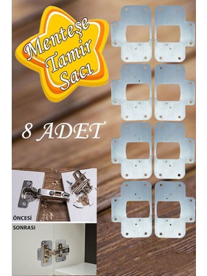 Dolap Kapak Taş Menteşe Tamir Sacı Pratik Onarım Kiti Krom Metal Yuva Tablası 6.5 x 9 cm (8 Adet) Mo