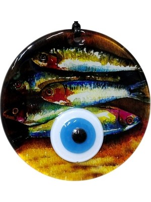 Balık Desenli 12 cm Füzyon Cam Duvar Süsü