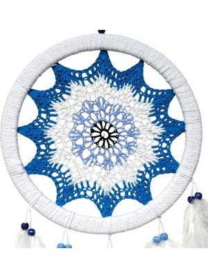 Petrol Mavisi Nazar Motifli Kuş Tüylü Duvar Süsü