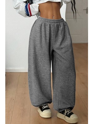 Erkek Kadın Baggy Bol Kesim Eşofman Altı Jogger Paça Siyah Gri Füme Oversize