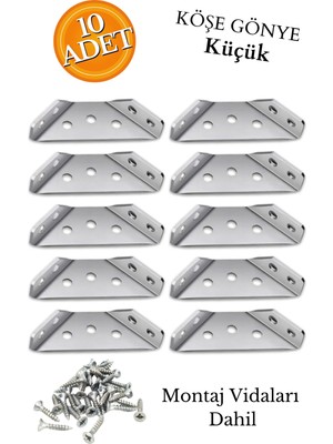 Üçgen Köşe Birleştirme Aparatı - Dereceli Gönye 10 Adet L Demir Üç Taraflı Mobilya Dolap Sabitleme M