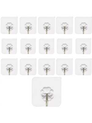 Kendinden Yapışkanlı 15 Adet Askı Şeffaf Banyo Mutfak Havlu Askısı Tekli Askı 6*6 cm Beyaz