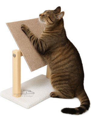 Barış Dizayn Doğal Ahşap Portatif Tırmalama Halısı Hareketli Panel Rampa Peluşlu (2 Renk)