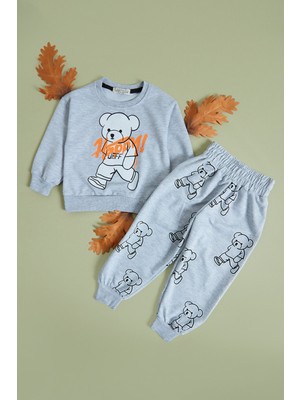 Ayıcık Jeff Baskılı Erkek Çocuk Sweatshirt Takım