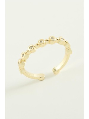 Resveq Yuvarlak Zirkon Taşlı Yüzük-Gümüş Rengi