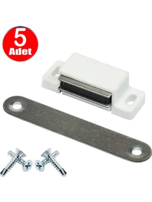 Mıknatıslı Çıt Çıt Kapı Pencere Sineklik Menteşe Mobilya Çıtçıtı Beyaz Plastik Kilit -5 Adet Mıknatı