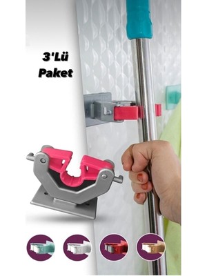 Paspas Süpürge Fırça ve Mop Askısı , Çok Amaçlı Sap Tutucu , Mutfak Banyo Askısı 3'lü Paket Gri