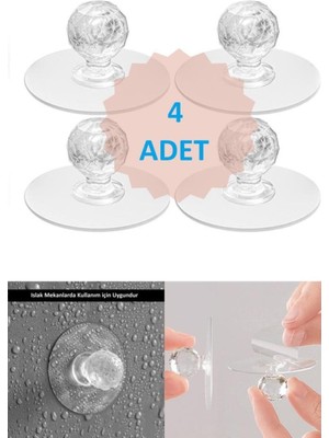 Çok Maksatlı Kristal Görünümlü Yapışkanlı Askı Tutacak Dolap Çekmece Kulbu - Klozet Kapat Tutucu Şef
