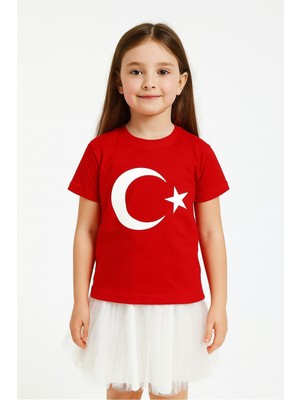Ay Yıldızlı Türk Bayraklı Pamuklu Penye Kız Erkek Çocuk Bayram, Gösteri Tişört