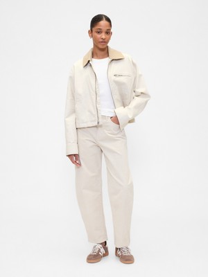 Gap Kadın Kırık Beyaz High Rise Barrel Corduroy Pantolon