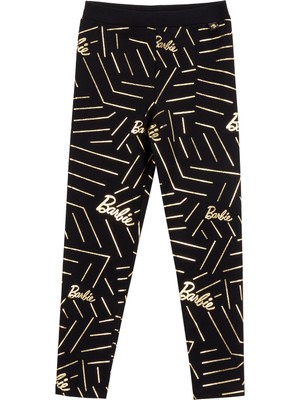 Siyah Barbie Kız Çocuk Tayt Normal Bel 3 - 4 Yaş Baskılı Desenli Rahat Kullanım