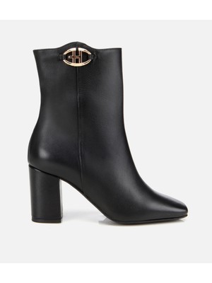 Hotiç Kadın Deri Siyah Kare Uçlu Bilekte Topuklu Bot