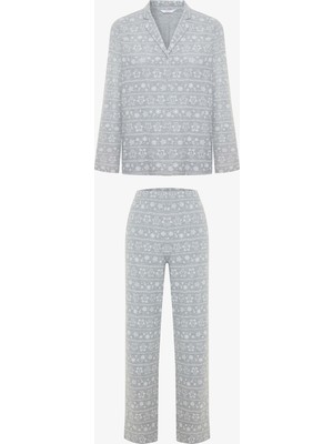 Penti Gri Melanj Gingerbread Gömlek Yaka Termal Etkili Pijama Takımı