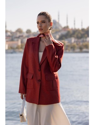 Torba Cepli Iki Düğmeli Yünefekt Ceket Kırmızı