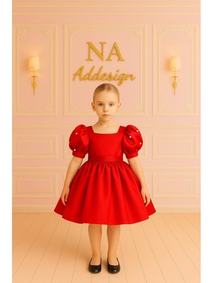 Premium Saten Inci Detaylı Kabarık Prenses Elbise – Farklı Renk Seçenekleriyle