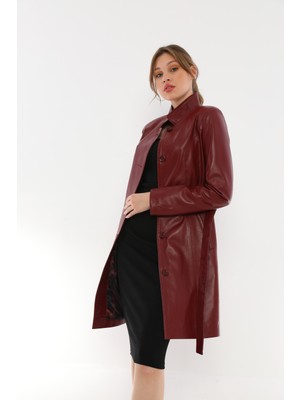 Basics & More Kadın Kuşaklı Düğmeli Deri Ceket - B3034