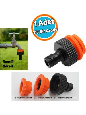 Hortum Bağlantı Aparatı Adaptör 3 Farklı Ölçülü Eki 1/2" - 3/4" - 1" MD306 Bahçe Hortum Ucu Plastik
