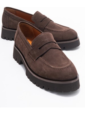 Vıonel Kahverengi Nubuk Hakiki Deri Kadın Loafer Ayakkabı