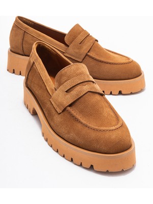 Vıonel Taba Nubuk Hakiki Deri Kadın Loafer Ayakkabı