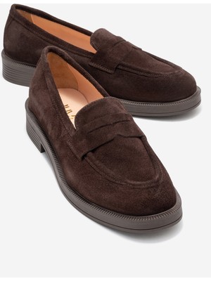 Pline Kahverengi Süet Hakiki Deri Kadın Loafer Ayakkabı