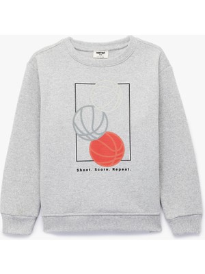 Basketbol Baskılı Uzun Kollu Bisiklet Yaka Sweatshirt