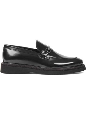 Erkek Siyah Açma Deri Loafer