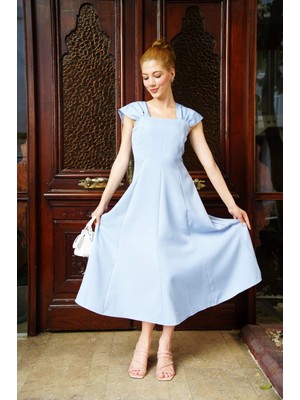 U Yaka Prenses Elbise Mavi S255101