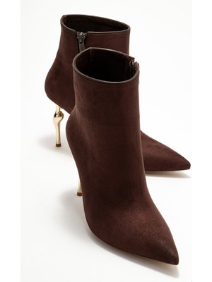 Crısta Kahverengi Süet Sivri Burunlu Kadın Topuklu Bot