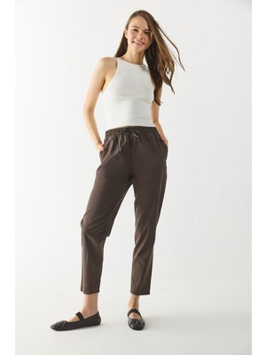 Alian Beli Lastikli Sülfür Çizgili Pantolon-Ağaç Kabuğu Çizgili