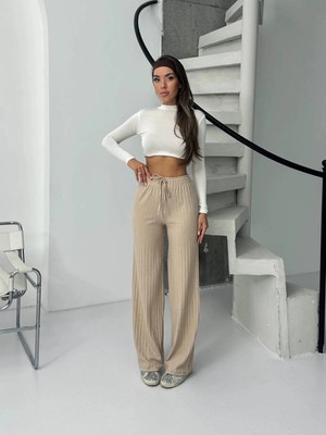 Fitilli Şardonlu Pantolon Bej