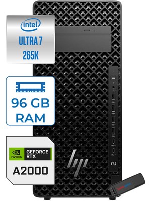 Hp Z2 G1I Intel Core Ultra 7 265K 96GB Ddr5 4tb SSD 16GB/RTX2000 Ada  Windows 11 Pro Masaüstü Iş Istasyonu A2KR1ESP28 + Zettausb
