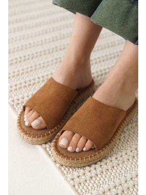 The Kethen Grey Süet Taba Kadın Terlik