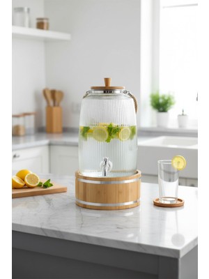 Bambum Melo - Bambu Kapak ve Ahşap Standlı Cam Sebil 6l