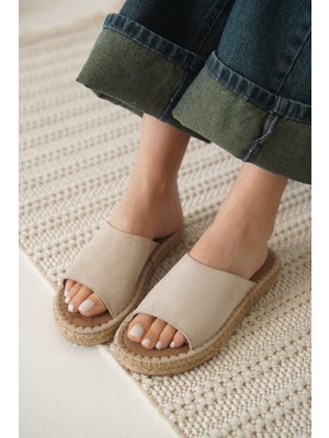 The Kethen Grey Süet Bej Kadın Terlik