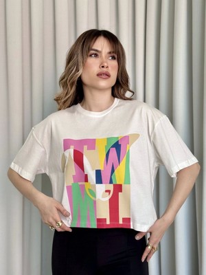 Baskılı Crop Tişört