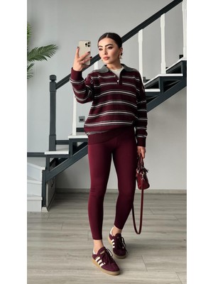 Bordo Orjinal Marka Şardonlu Tayt