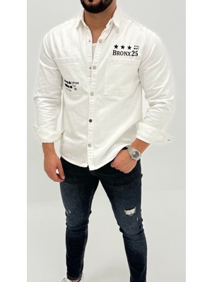 Michael Kot Baskılı Denim Cepli Comfort Jean Erkek Gömlek