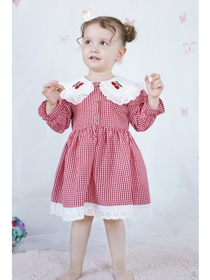 Alyra Kids Kız Bebek Elbise Pötikareli Kirazlı Kırmızı Doğum Günü Parti Düğün Özel Gün Kız Çocuk Günlük Elbise Kırmızı ALY1019