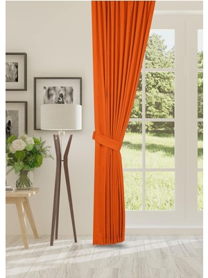 Cheap's Home Petek Dokulu Kadife Dokuma Seyrek (1 x 2)Pileli Fon Perde (Kiremit)