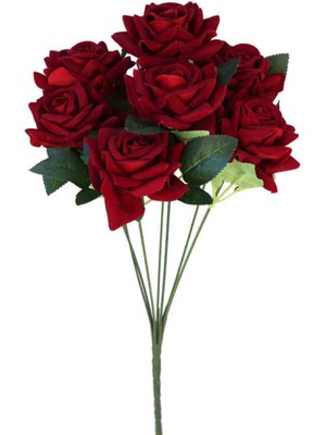 Yapay Çiçek 7li Lüx Kadife Gül Demeti Kırmızı Premium Demetler