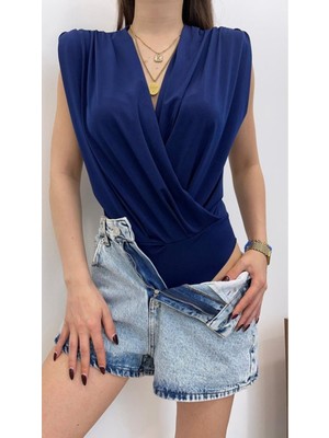 Kadın Sendy Kumaş Kruvaze Yaka Vatkalı Bluz