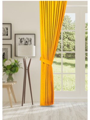 Cheap's Home Petek Dokulu Kadife Dokuma Sık (1 x 3)Pileli Fon Perde (Koyu Sarı)