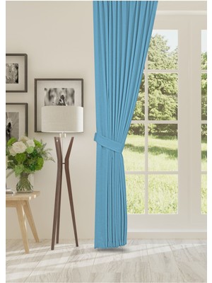 Cheap's Home Petek Dokulu Kadife Dokuma Normal (1 x 2.5)Pileli Fon Perde (Turkuaz)