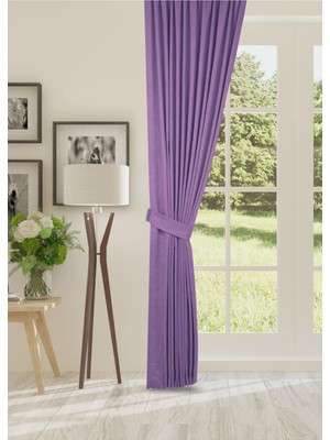 Cheap's Home Petek Dokulu Kadife Dokuma Sık (1 x 3)Pileli Fon Perde (Lila)