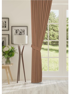 Cheap's Home Petek Dokulu Kadife Dokuma Sık (1 x 3)Pileli Fon Perde (Sütlü Kahve)